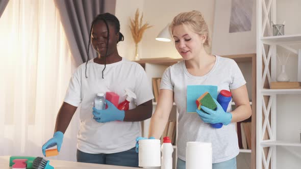 Home Cleaning Household Duties Two Female Friends