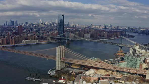 Brooklyn Bridge Traffic with View of Manhattan Skyline