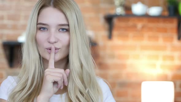 Silence , Portrait Of Girl Doing Silence Gesture