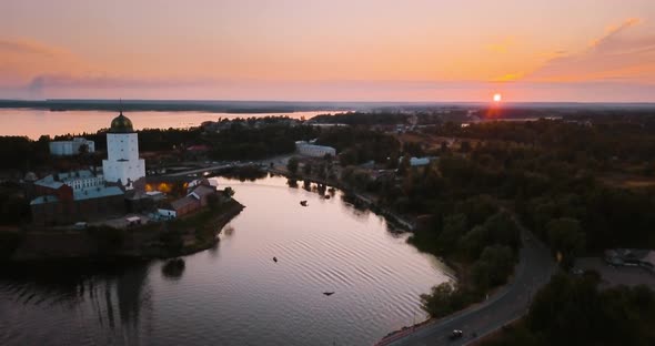 Vyborg Russia Aerial View at Medieval Saint Olaf Castle in the Island