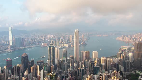 Timelapse Modern Hong Kong Buildings Surround Calm Sea Bay