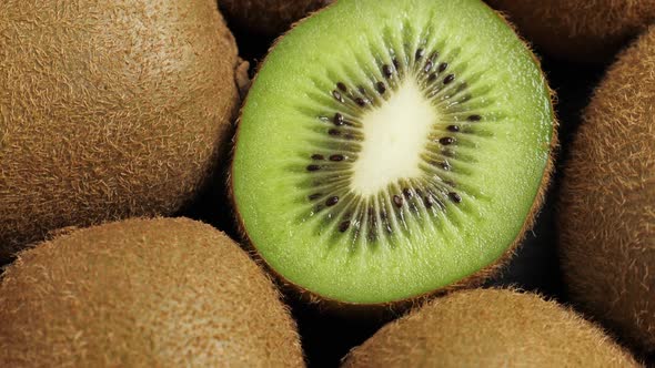 A Lot of Whole and One Half Kiwi Rotating