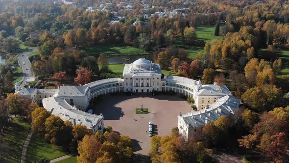 Pavlovsk Palace Museum Among Autumn Park Near Wide River