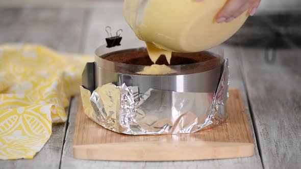 Confectioner Making French Peach Mousse Cake, Step By Step Process