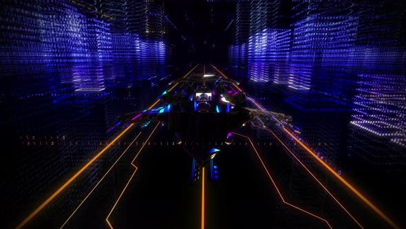 A Starship from the Future is Gliding Through the Cyberspace in Virtual Reality alt
