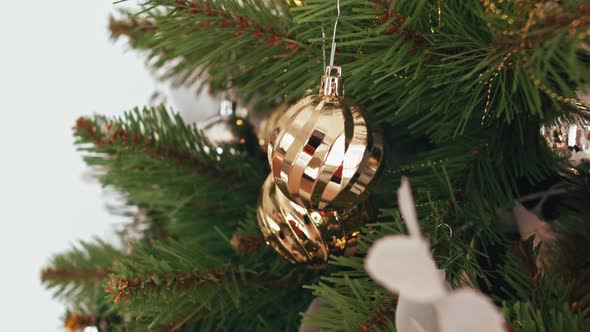 Christmas Holidays. Christmas Tree Decorations with Balls. New Year Background