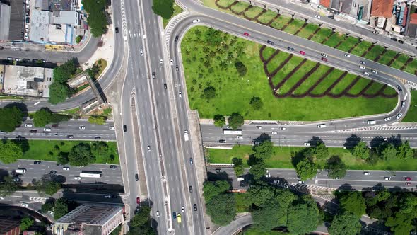 Intersection East Radial highway road and May 23 Avenue at downtown Sao Paulo