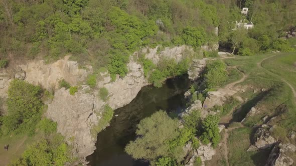 Aerial View To Granite Buky Canyon on the Hirskyi Takich River in Ukraine