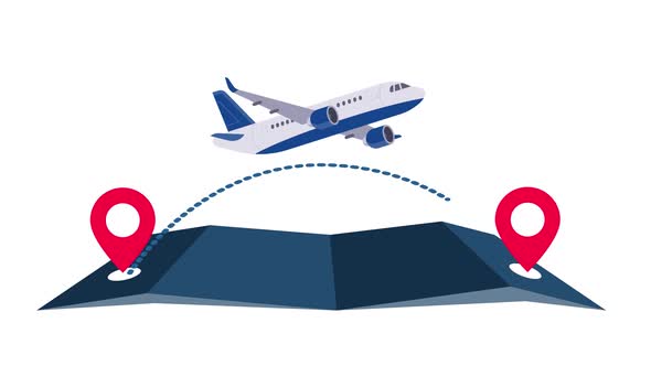 Airplane Journey From Source To Destination On A Map