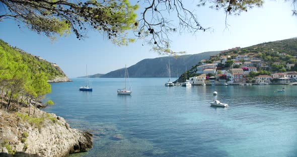 Greece Cephalonia Island Assos Village with Sea Bay on Summer Vacation