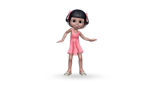3d Character Little Girl Loop On White Background