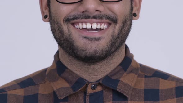 Smile of Happy Young Bearded Indian Hipster Man