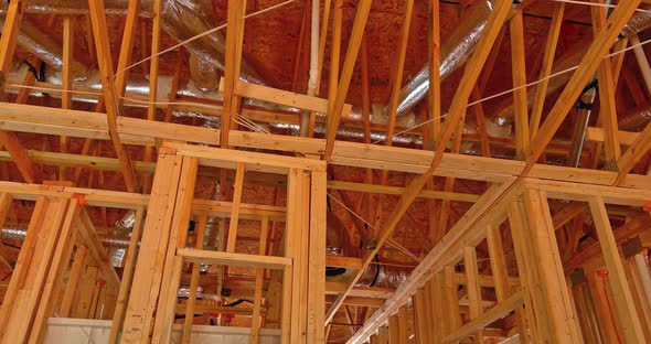 Standard Timber Framed Building with Closeup on the Roof Trusses