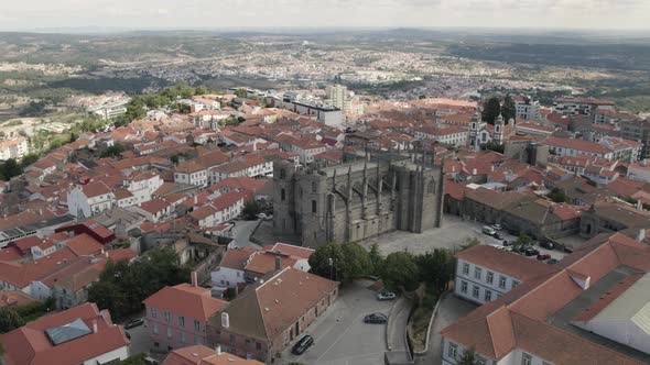 Guarda city square lined by 16th-to-18th century mansions and its imposing austere cathedral