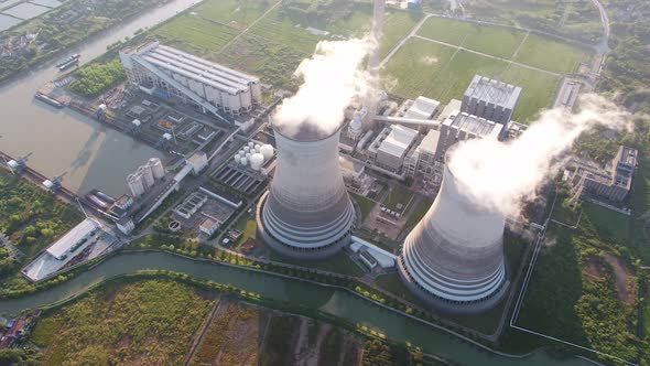 Thermal power station during sunset