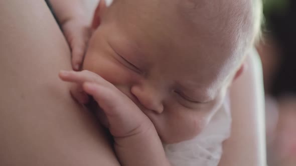 Newborn Baby Sleeping in Mothers Arms