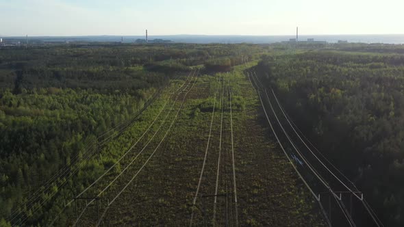 Smoking Cooling Towers at Nuclear Power Plant and Powerlines in Forest