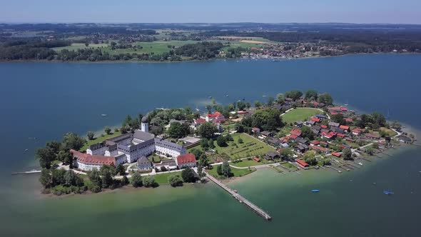 Aerial View of Frauenchiemsee (Fraueninsel), Germany