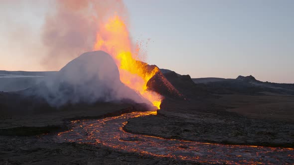 Lava Flow From Erupting Fagradalsfjall Volcano In Reykjanes Peninsula Iceland