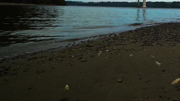 Time lapse, hyperlapse, High stratus clouds streaming over Puget Sound and the Tacoma Narrows Bridge