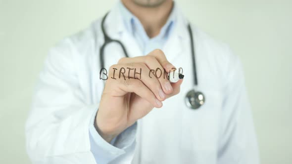 Birth Control, Doctor Writing on Transparent Screen