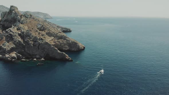 Aerial View of Yacht Near Ibiza Es Vedra and Vedranell Islands