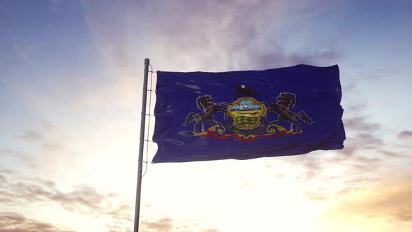 State Flag of Pennsylvania Waving in the Wind
