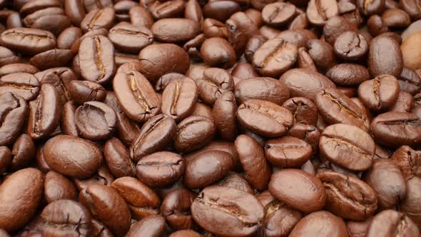 Close-up, Smooth Moving Roasted Coffee Beans