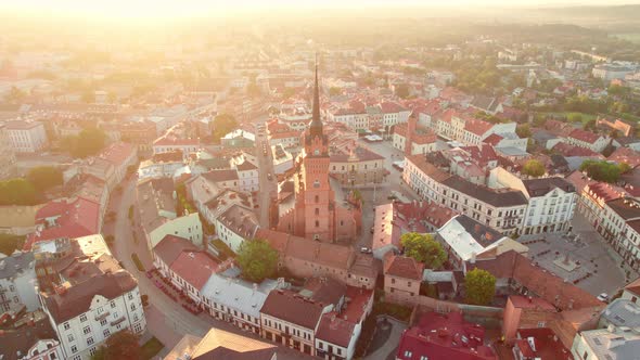 Aerial View of Tarnow Old Town at Sunrise Poland