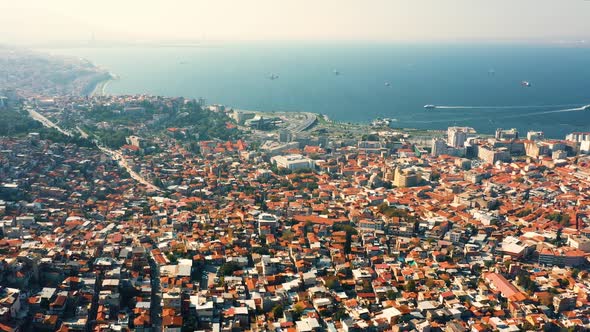Aerial Panoramic View of Izmir City on a Summer Day