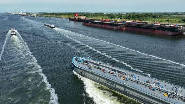 Liquid Cargo Tanker Vessel Transporting Cargo Through the Rotterdam Port