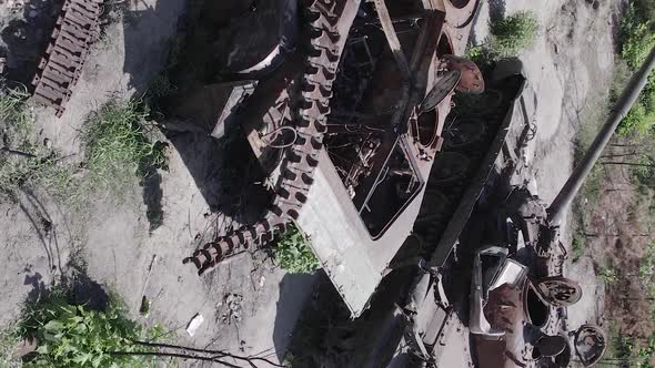 Vertical Video of a Destroyed Russian Military Equipment During the War in Ukraine