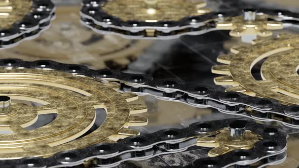 Steampunk animated background with bicycle chain and gear wheels