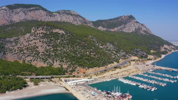 Aerial View of Yachts and Boats Anchored at Sea Port