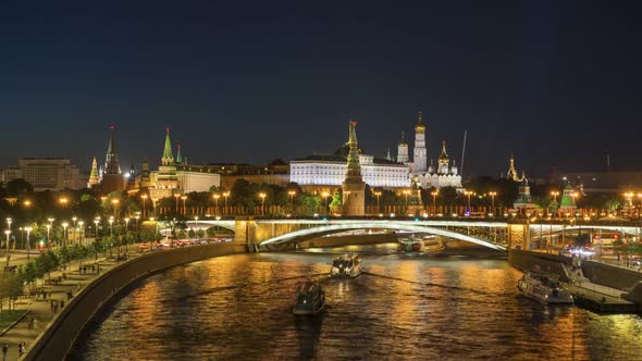 Moscow Kremlin at Night. Time Lapse