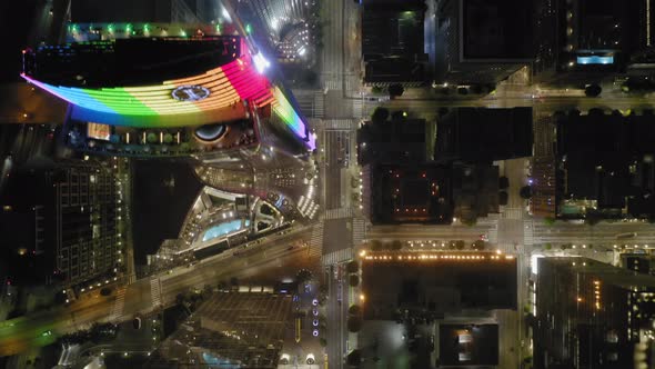 Brightly Glowing Night Cityscape, Top Down Aerial View alt