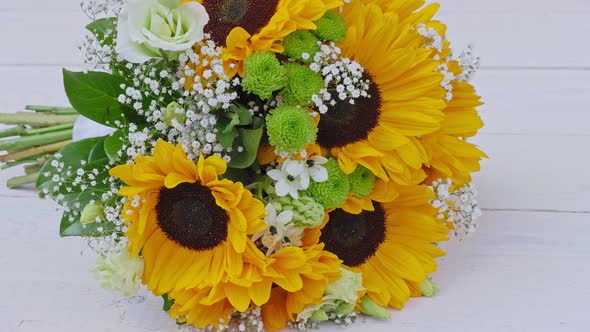 Wedding bouquet of sunflower. Natural floral background.