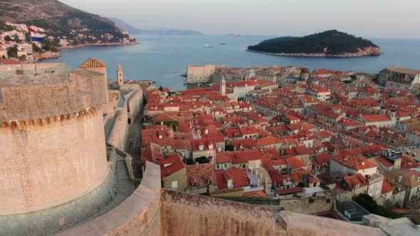 Minceta Tower in Dubrovnik Old Town, Croatia - aerial view