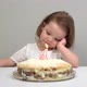 a Little Girl Looks at a Cake with Candles and Sad - VideoHive Item for Sale