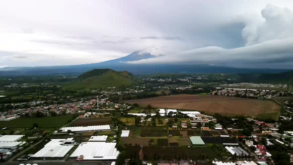 Lateral view of Popocatepetl volcano at august