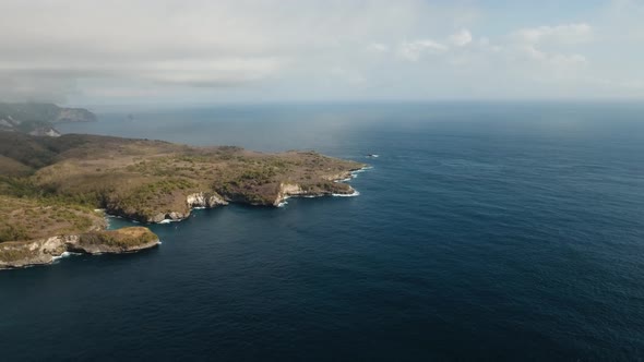 Seascape Cliffs Sea and Waves at Nusa Penida Bali Indonesia