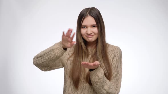 Portrait of Successful Rich Girl Making Throwing Money Gesture From Hand