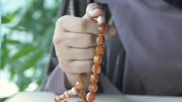 Close Up of Muslim Women Hand Praying at Ramadan