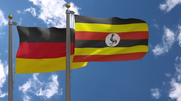 Germany Flag Vs Uganda On Flagpole