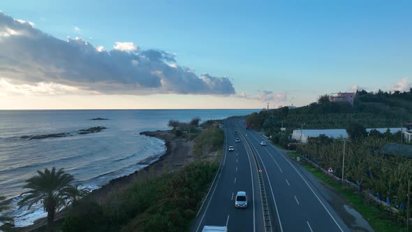 Traffic on the Beach Aerial View 4 K