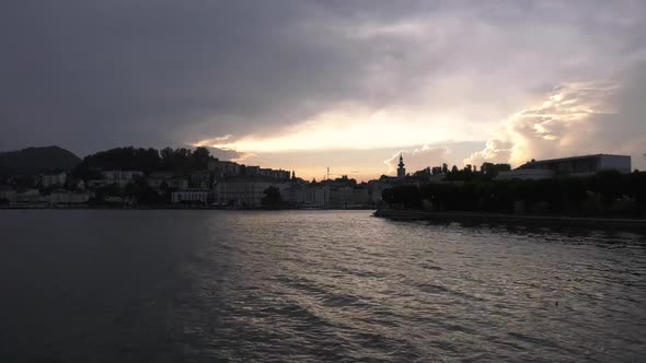 Sunset time lapse at the lake traunsee in gmunden city in austria