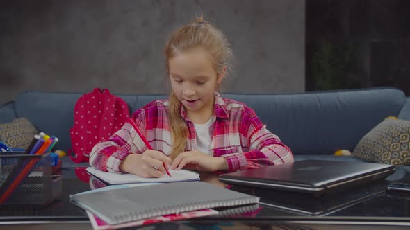 Cute Pupil Falling Asleep While Studying at Home