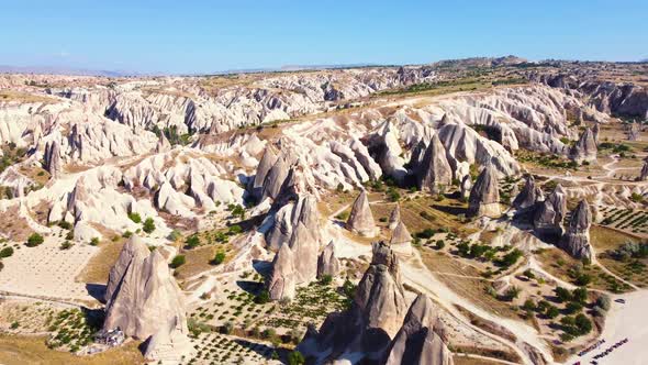 Aerial Drone Flight Over White Mountains in Turkey Cappadocia Huge Spectacular Rocks Structures