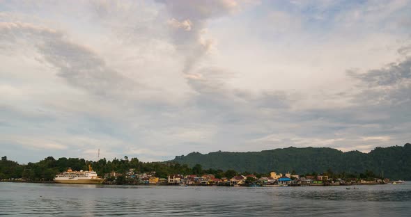 Time lapse sunset to night colorful sky over Bandaneira village Indonesia