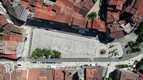 Guimaraes Portuguese picturesque town aerial view drone shot of European City